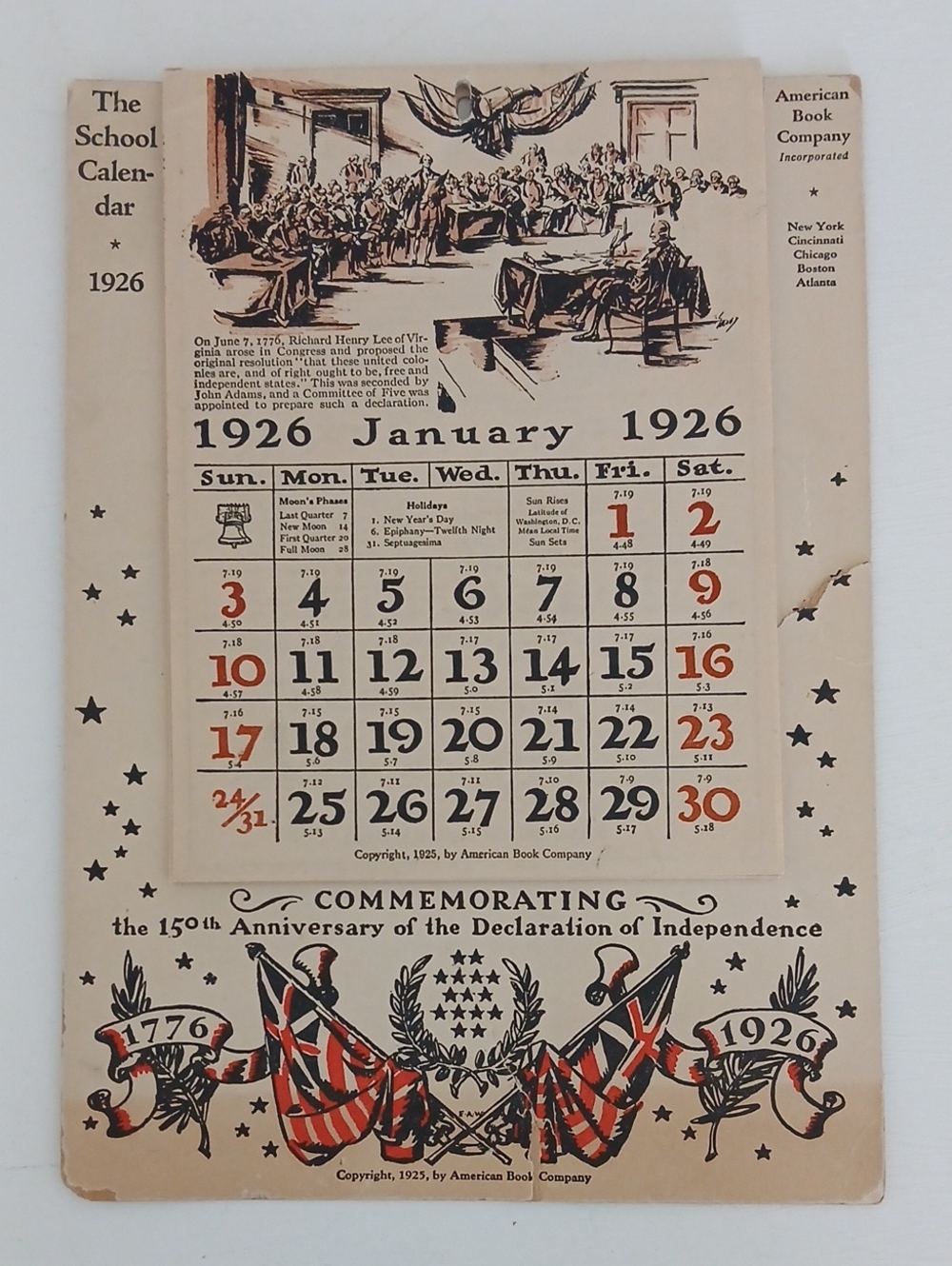 1926 Commemorative Calendar 150th Anniversary of the Declaration of Independence